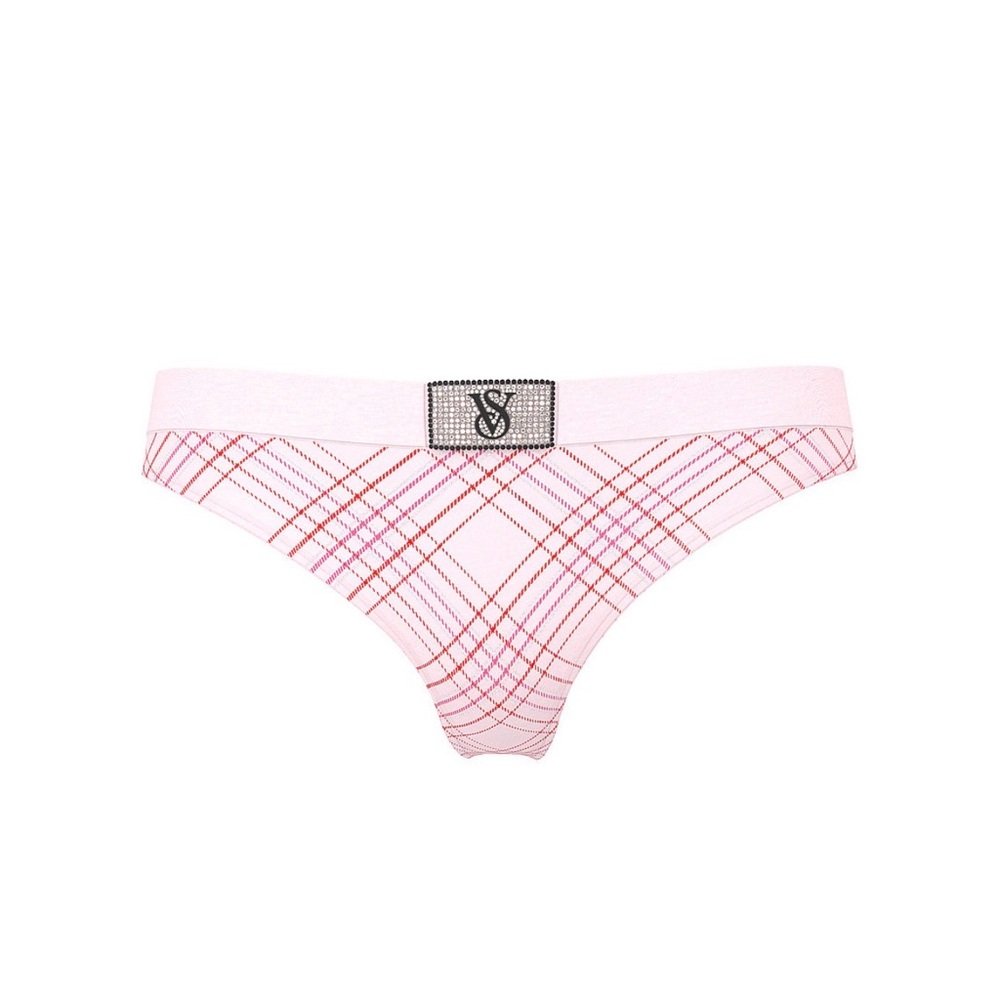 VICTORIA’S SECRET Logo Cotton Shine Patch Velvet Thong Panty
